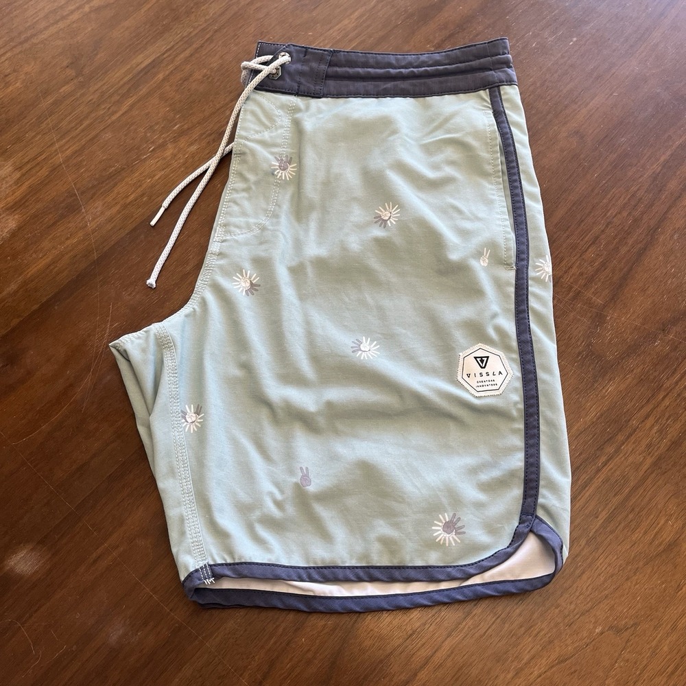 Vissla Board Shorts Mens 33 Seafoam Green Upcycle Coconut Drawstring Swim Trunks
